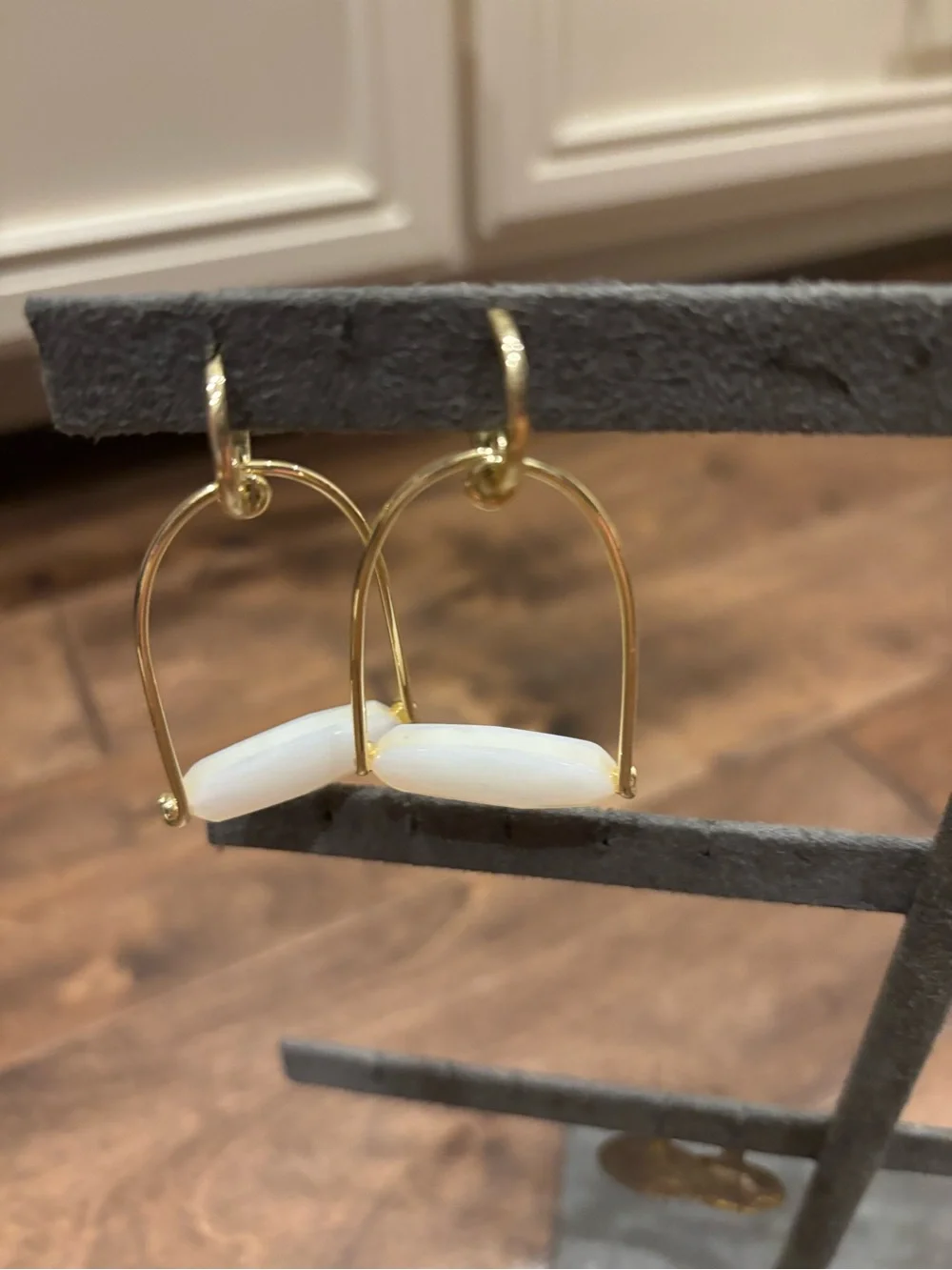Kendra Scott Gold Hoop Drop Earrings with White Stone Accent